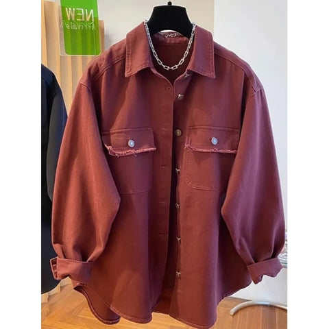Casual and Loose Denim Jacket for Women Spring and Autumn Single Breasted Solid Color Jackets