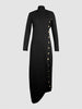 Women Autumn Shawl Collar Evening Maxi Dresses Buttoned Split-Side Long Sleeves Elegant Office Dress
