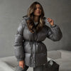 Thicken Cotton Jackets Women High Neck Long Sleeves Zipper Drawstring Warm Coats Female Winter Solid Loose Outwears