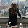 Knitted Ruffled Mini Dress Women Elegant V-neck Retro Ruffled Patchwork Black Dress Party Look Female Dress