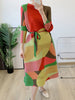 Pleated Printing Dress For Women Spring Loose Color Block Dresses With Belt Female Clothes 2D1127
