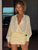 Ruched See Through Dress Women Patchwork Single-Breasted Full Sleeve Bandage Tassel Streetwear Mini Bodycon