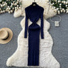 Vestidos Para Mujer Solid Half High Collar Autumn Winter Solid Woman Dresses Korean Sweater Elegant Long Dress