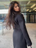 Autumn Commute Women's Maxi Coat Solid Long Sleeve Shoulder Padded Straight Slim Overcoats Office Daily Lady Outwears