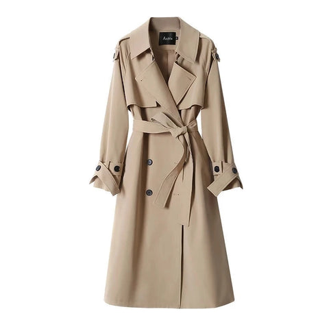 Belt Trench Coats Women Autumn Winter Korean Classic Double Breasted University Style Loose Long Female Clothing Outwear