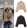 autumn product women's classic double-breaked lapel simple short trench coat casual coat