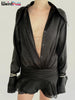 Tierred Dress Woman Autumn See-Through Solid Turn-Down Collar Shirt Ruffles Chic Long-Sleeve Chiffon Bodycon