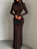 Folds Maxi Dress Women o-Neck Full Sleeve Solid Banquet Elegant Vacation Autumn Skinny Casual Simple Vestidos