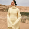 High Street Designer Party vestido Women's Flare Sleeve Scarf Pearls Beaded Maxi Long Dress