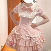 Japanese Sweet Lolita Kawaii Short Dress Women Pink Princess Y2k Bow Ruches Slim Dresses Female Korea Style Design Chic Outfits