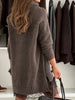 Autumn Winter Turtleneck Patchwork Mini Dress, Holiday Long Sleeve Chic Sweater Dress, Solid Loose Ladies Dress