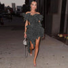 Women Edible Tree Fungus Tierred High Low Asymmetrical Ball Gown Dress Sexy Club Party Evening High Street Dresses