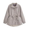 Women's European and American Style Simple Stand-up Collar Plaid Coat Pleated Coats