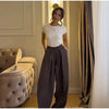 Casual Drawstring Women Outfit Chic Zipper Buttons Long Sleeve Stand Collar Female Coat Drape Wide Leg Pant Loose Streetwear Set