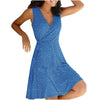 Dresses for Women Casual Plus Size Women's Floral Wrap V Neck Midi Dress A Line Swing Cap Sleeve Midi Vestidos De Fiesta