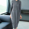 Pleated Clothing For Women Long Sleeve Stand Collar Doulble Pockets Loose Dress Vestido YF576