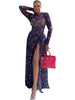 Women O-Neck Long Sleeve Print Split Maxi Long Dress Fall Autumn Evening Party Vacation Birthday Dresses Vestidos