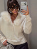 Women's Knitwear Faux Fur Collar Patchwork Knitted Cardigan Autumn Female Long Sleeve Single Breasted Solid Coats Chic Partywear