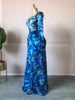 Women Floral Tie Dye Print Stacked Ruched Long Sleeve A-line Maxi Long Dress Birthda Party Education Dresses