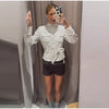 Polka Dot Cropped Pants Set For Women Y2K Stand Collar Lace Up Jacket High Waist Capri Pants Lady Street 2 Pieces Outfit