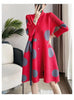 Sanzhai Pleated Ladies Windbreaker Coat Spring Autumn Single Breasted Stand Neck Printed Jacket Women Thin Long Outwear 4XL
