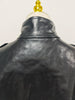 Edgy Faux Leather Cropped Jacket for Women Lapel Snap Button Irregular Pleated Ruffle Hem Long Sleeve Biker Coat