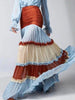 Elegant Ruffle Dress for Women Tiered A-Line Sweet Lantern Sleeve V-Neck Patchwork Layer Long Dress for Autumn