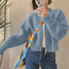 Autumn Winter Short Knitting Cardigan Women Solid Color Long Sleeve Round Neck Sweater Jacket Casual Zipper Sweater Coats