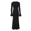 Women Elegant Ruffle Hem White Long Dress Shirring V-neck Flare Long Sleeve Dresses Evening Party Robes Vestido
