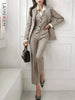 Office Lady Three -piece Set For Women V-neck Single Breasted Solid Color Tops With Ankle-length Pants 2Z2093