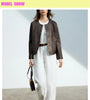 Women's Autumn Clothing European Sheepskin Casual O-Neck Single-Breasted Coffee Litchi Stria Genuine Leather Jacket