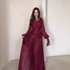 Women's Draped Design Solid Long Dress Casual Commute Waist Party Dresses Elegant O-neck Long Sleeve Evening Dress