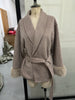 Elegant Lace Up Woolen Short Coat Solid Loose Lapel Furry Long Sleeve Belt Waist Jacket Spring Autumn Lady Chic Cardigan