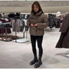Buttoned Tie-Waist Stand Collar Puffer Jacket Solid Long Sleeve Winter Cozy Warm Women Outerwear Chic Casual Lady Coat