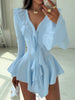 Irregular Hem Dress Women Tierred Y2K Flare Sleeve V-Neck Bandage Stretch Elegant Birthday Party Chic Hipster Bodycon