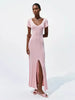 Ribbed Knit Maxi Dress For Women Deep V-Neck Slim High Slit Elegant Patchwork Commute Party Dress Women Knitwear Dress