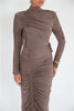 Long Sleeve Ruched Sexy Maxi Dress For Women Autumn Winter Drawstring Turtleneck Bodycon Sexy Long Dress Elegant