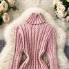 Autumn Winter Twist Women's Wrap Knitted Dresses Long Sleeve Sheath Knitwear Office Bodycon Dress Female
