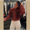 Suede Knit Patchwork Short Jacket Stand Collar Gold Single Button Long Sleeve Coat Female Spring Casual Daily Streetwear