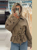 Women's Plaid Belt Short Jacket Loose Lapel Long Sleeve Lace Up Double Breasted Coats Autumn Lady Chic Jackets