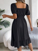 Solid Puff Sleeve Square Neck Ruched Bust Ruffle Hem Wasit Dress, Women's Clothing