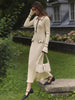 Ruffled Knit Dress Women Autumn Ribbed Contrast Long Sleeve High Waist Lapel Gown Dress Knitwear Ladies Maxi Dress
