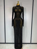 Sparkly Rhinstones Long Sleeve Elegant Party Dress Women Performance Stage Outfit Evening Birthday Prom Gown