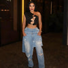 Denim Pants Women Retro Sexy Hole Hollow Out Jeans Ripped out Pencil Trousers Street loose High Waist Lady Pant
