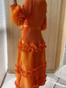 Elegant Women Pleated Dress O Neck 3D Floral Long Sleeves Fungus Spliced Design A-line Dresses Party 2AA1375