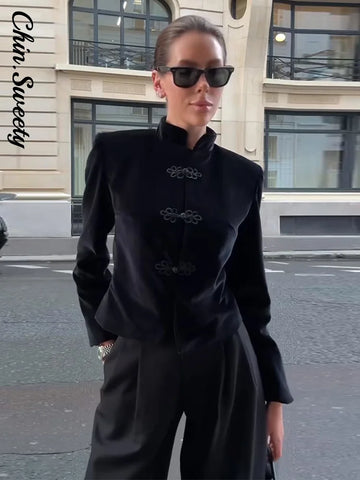 Elegant Office Short Blazer Women's Coat Single Breasted Stand Collar Loose Lady Jacket Spring Chic Female Streetwear