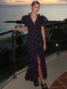 Flying Sleeve Ruffle Striped Slip Long Dress Women Elegant Square Collar Waist Cinching Pleat Party Dresses Chic Ladies Vestido