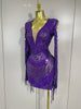 Sparkly Diamonds Sequin Tassels Sexy Mesh Short Dress Women Evening Party Celebrate Birthday Nightclub Show Photo Shoot Wear