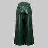 Women's PU Leather Pockets High Waisted Straight Leg Pants High Street Solid Color Casual Trousers Bottoms