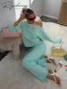 Letter Print Cuffed 2 Piece Set One‑Shoulder Cropped Sweatshirt Elastic Waist Wide Leg Pants Autumn Lady Street Casual Chic Sets